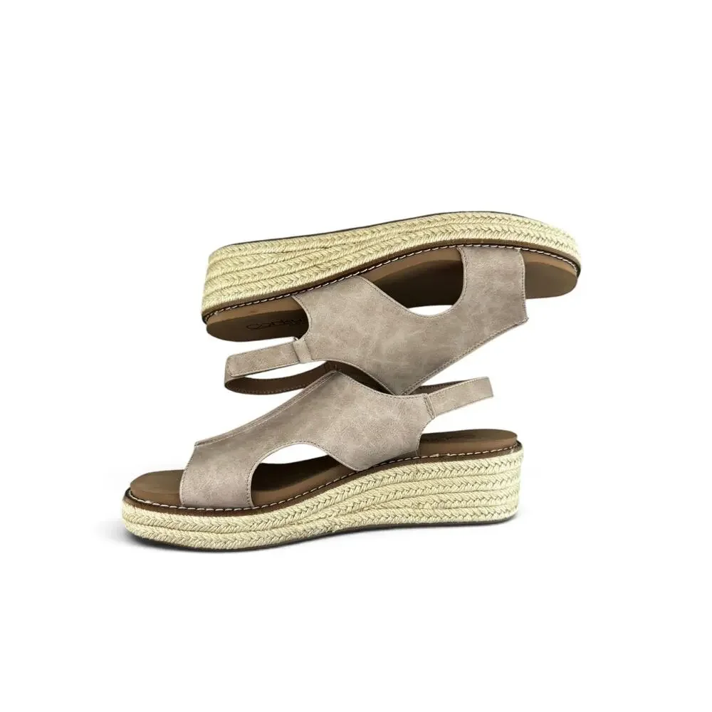 Corkys Women’s Taupe Ready or Not Low Wedge Sandals Size 9
